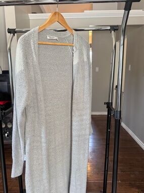 RD Style Light Gray Open-Front Long Cardigan